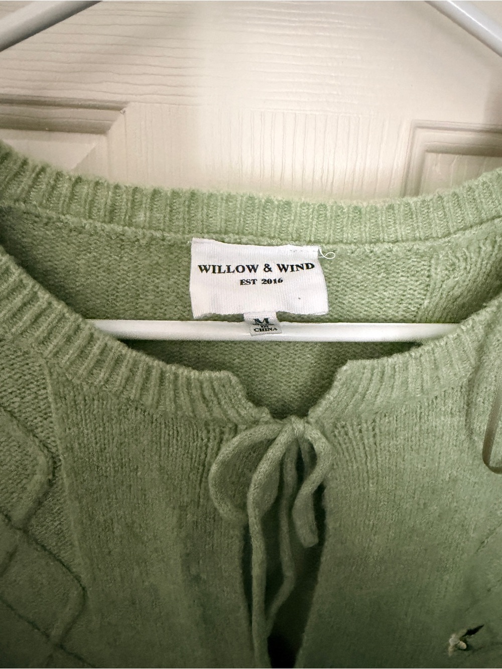Light Green Embellished Tie-Front Cardigan Sweater - Picture 2 of 4